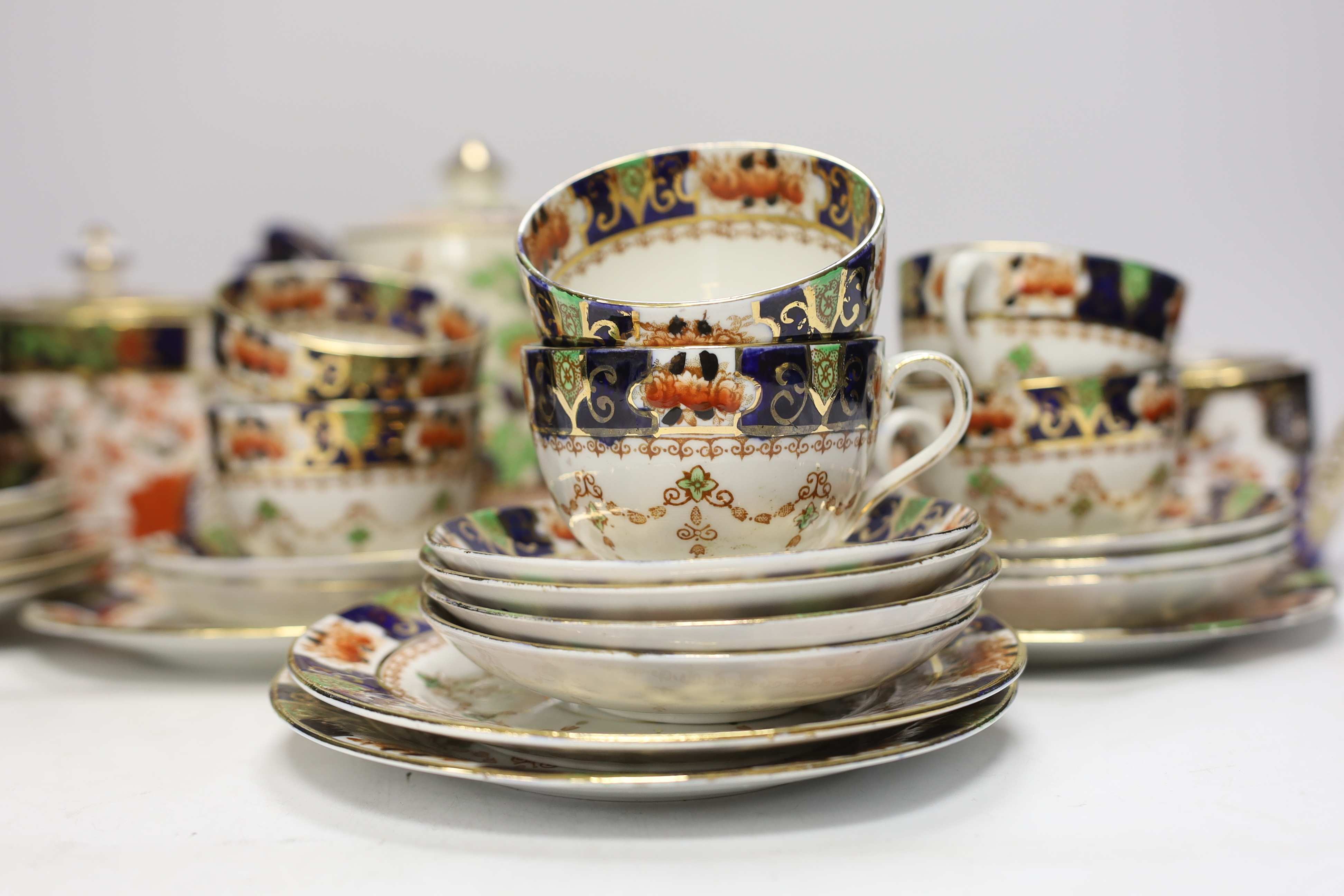 A group of Imari pattern teawares including Royal Staffordshire and Crown Derby